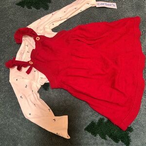Valentines or Christmas -Carter's Vibrant Red Pinafore with Cream Top